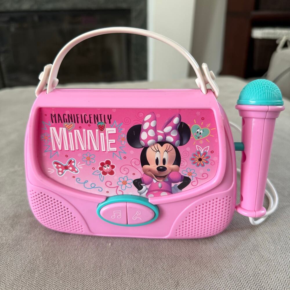 Disney Minnie Mouse Karaoke Sing Along Machine Microphone Pink Tested Working